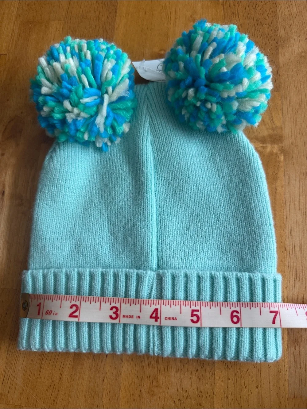 Disney Mint Green Beanie with Multicolor Pom-Poms